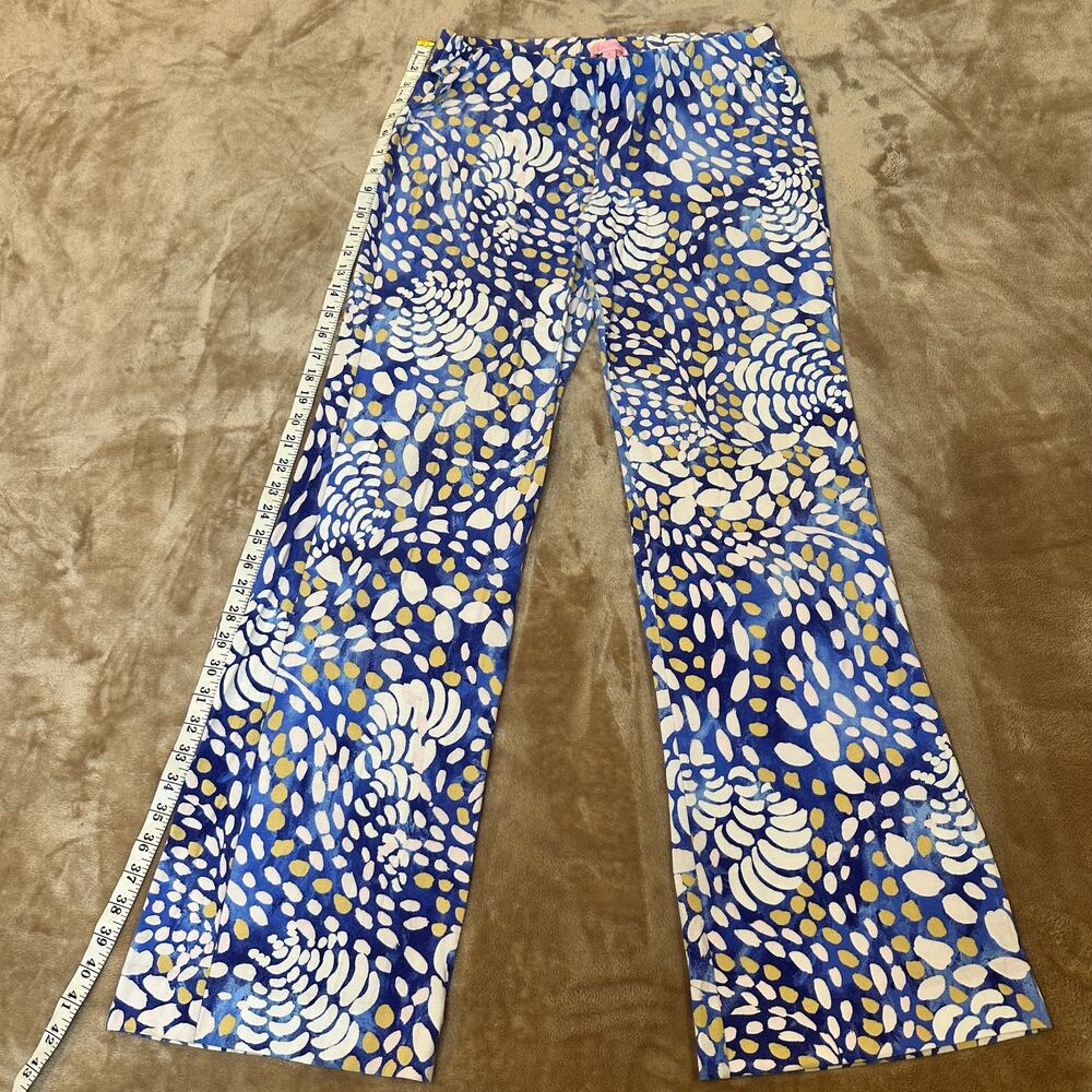 Lilly Pulitzer Blue & White Print Flare Leggings Pants Size Medium